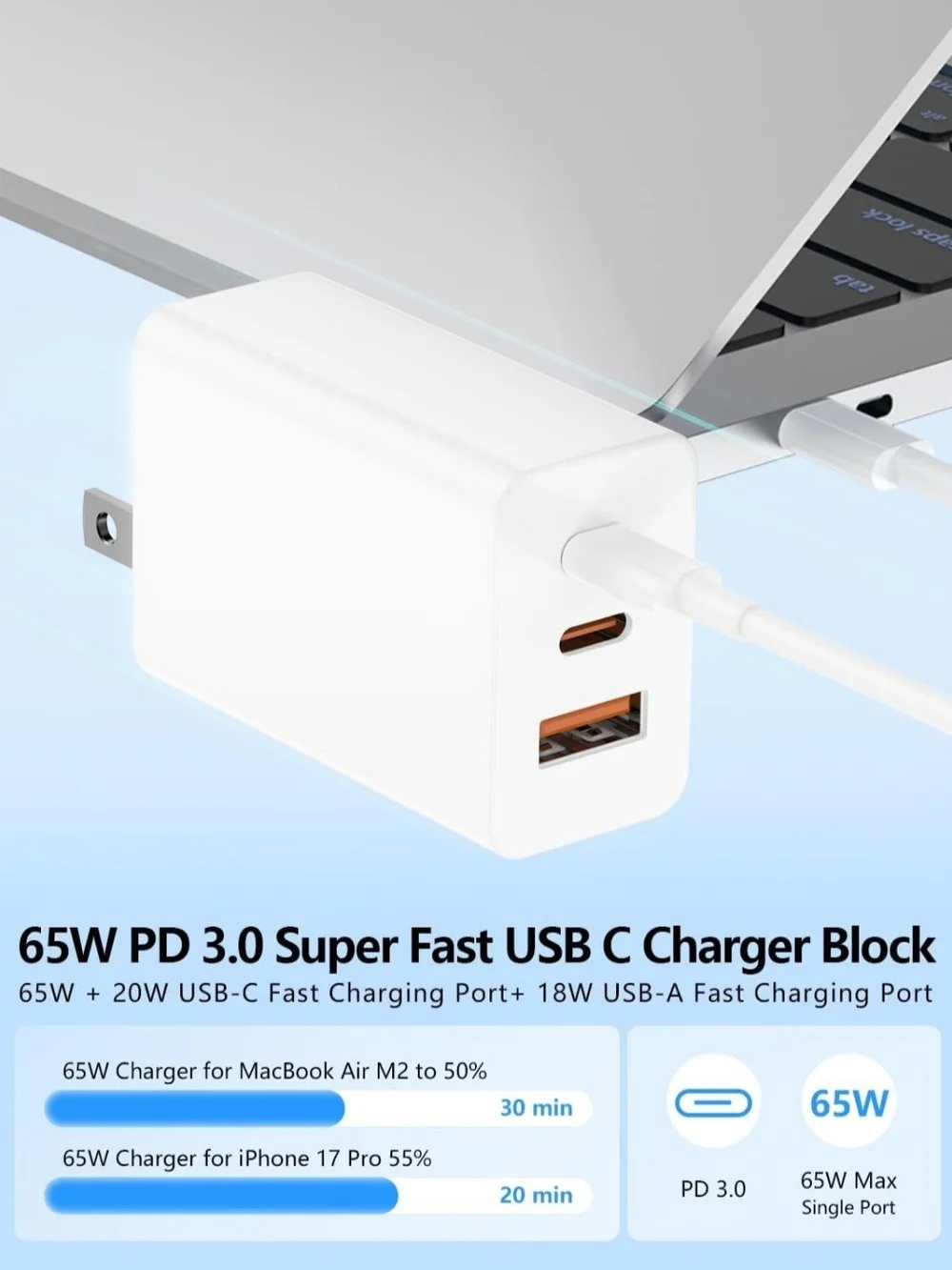 85W USB C Charger for iPhone 17 16 15 Pro Max,3-Port PD 3.0 GaN Fast Charging